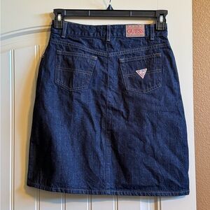 VTG Authentic GUESS Women's Press Denim Blue Skirt. Size 16 (Waist 14”).